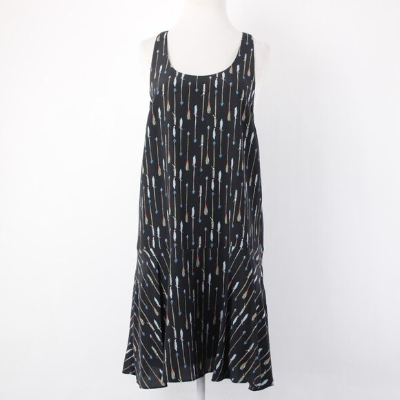 Joie Dress Sz S Black Multi Color Arrows Racer Back Lined 100% Silk Poly Dress - Picture 2 of 14